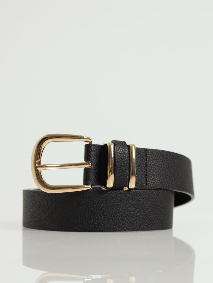 Rounded Buckle Double Gold Belt - Black