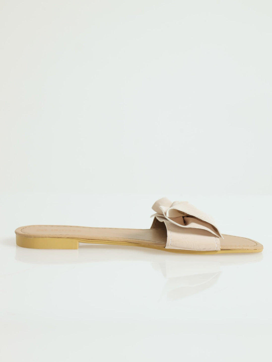 Flat One Strap Bow Push In Mule Sandal - Blush