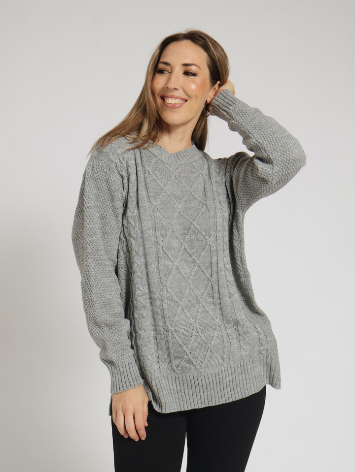 Cable Knit Pullover - Grey