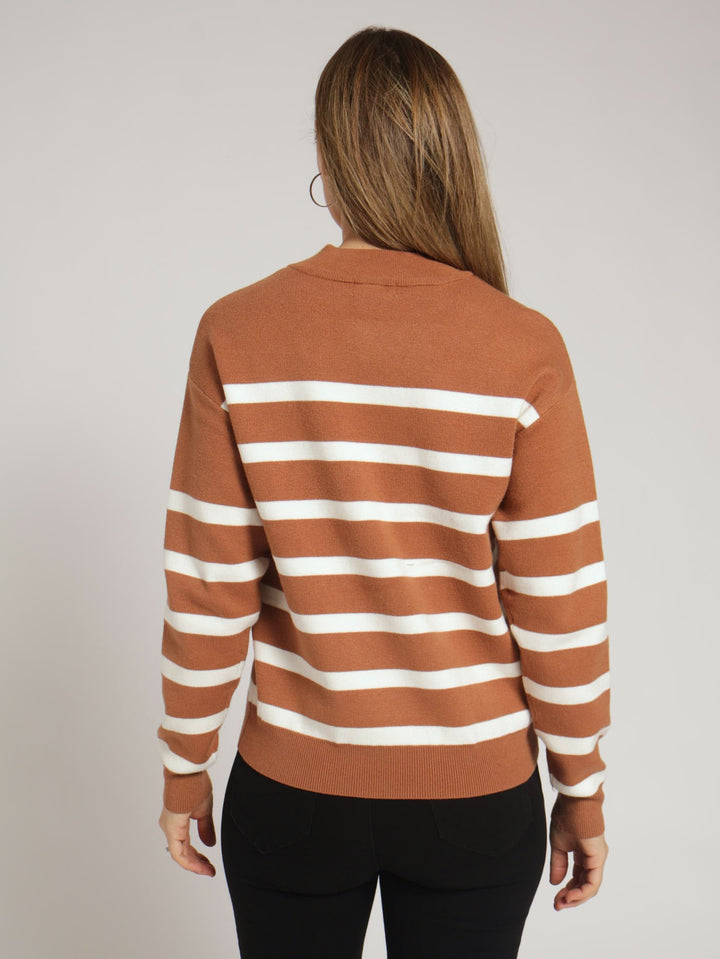 Luxe Academia Stripe Turleneck Pullover - Beige/Cream