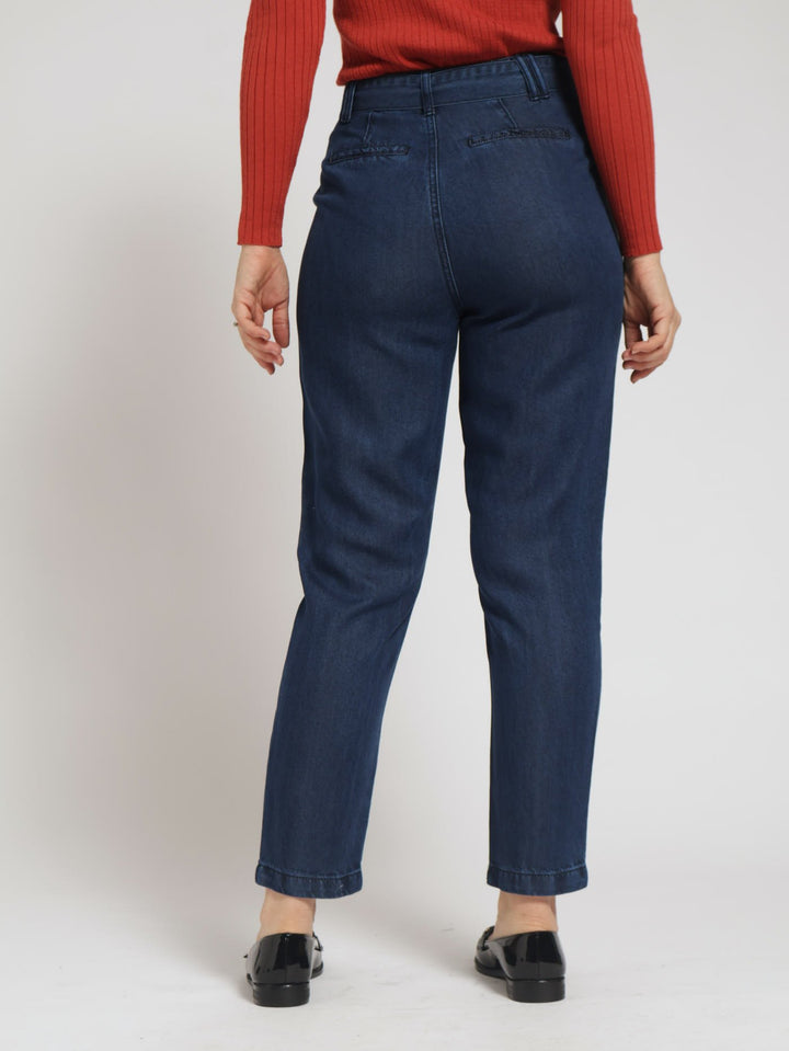 Belted Mom Premium Jean - Dark Wash Ink