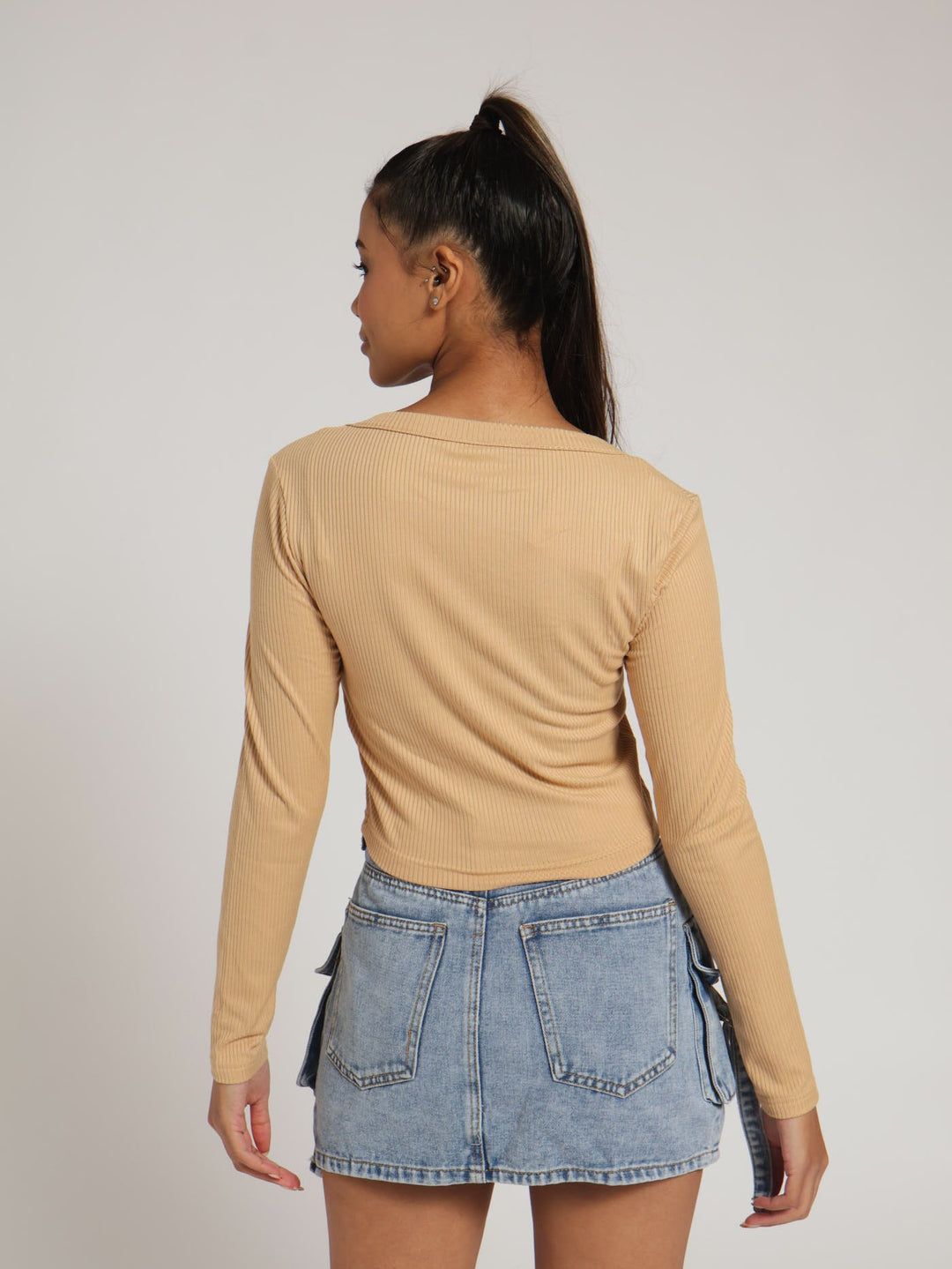 Basic Scoop Neck Rib Top - Stone