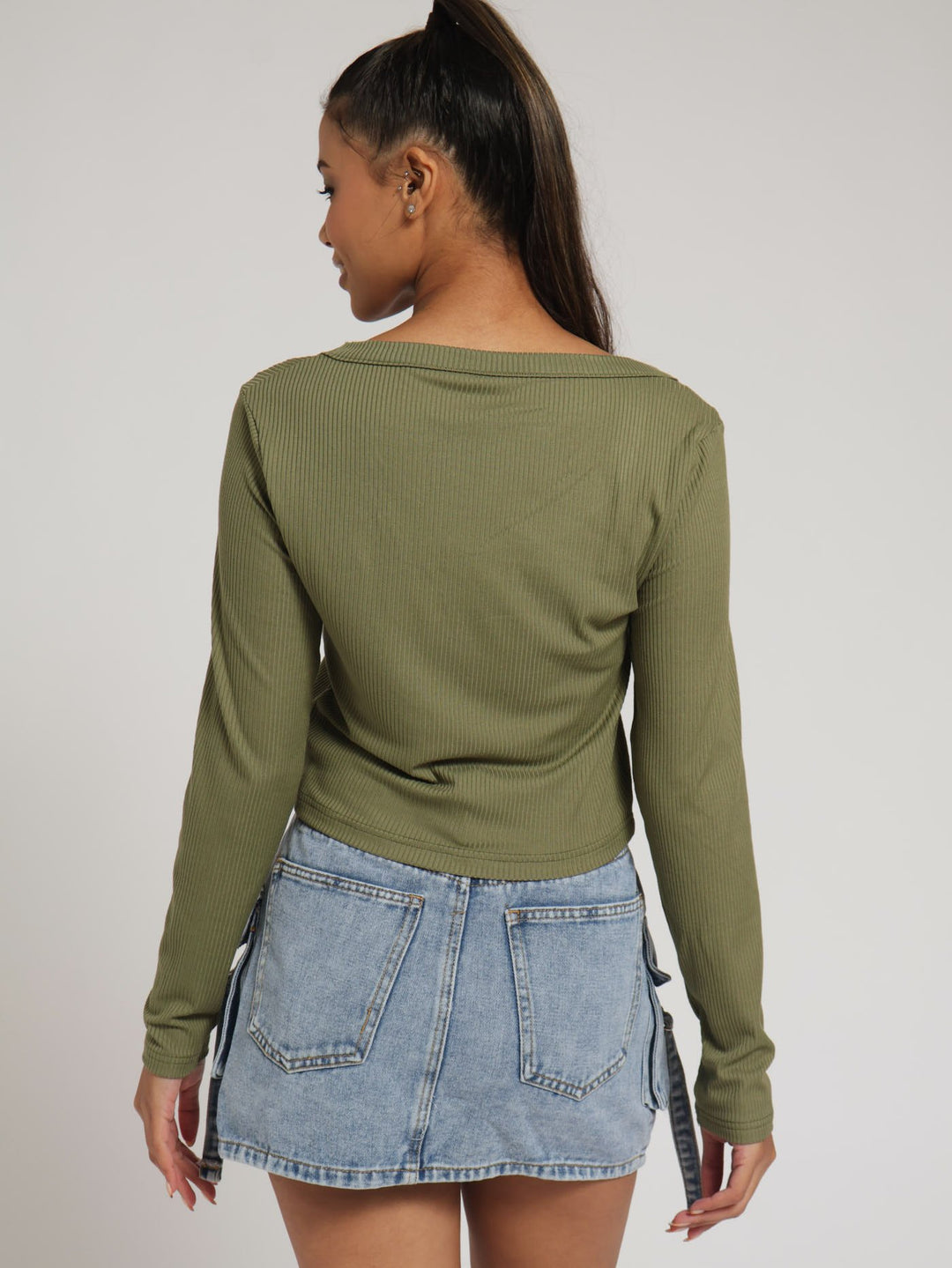 Basic Scoop Neck Rib Top - Fatigue