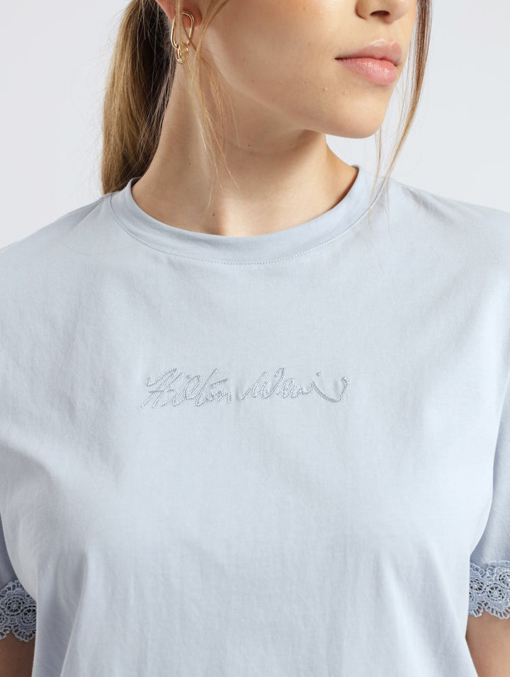 Relaxed Lace Trim Tee - Light Blue