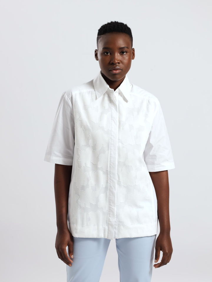 Inset Relaxed Lace Panel Shirt - White