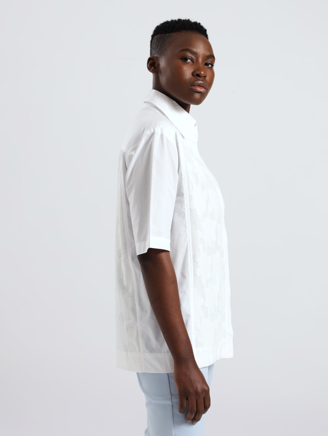 Inset Relaxed Lace Panel Shirt - White
