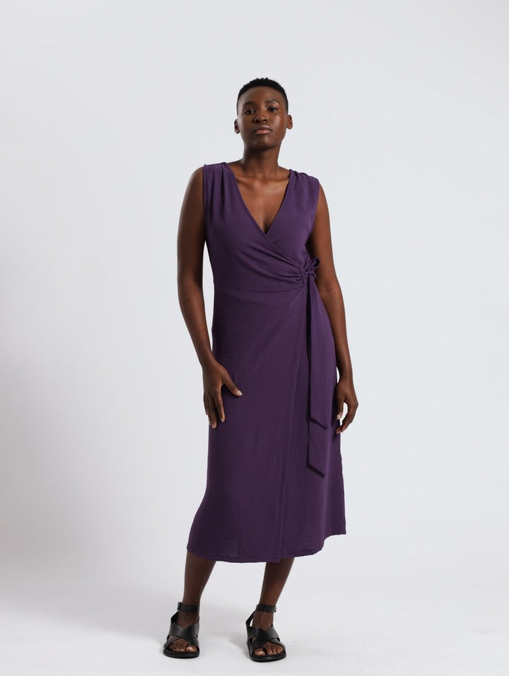 Strappy Wrap Dress With Pockets - Purple