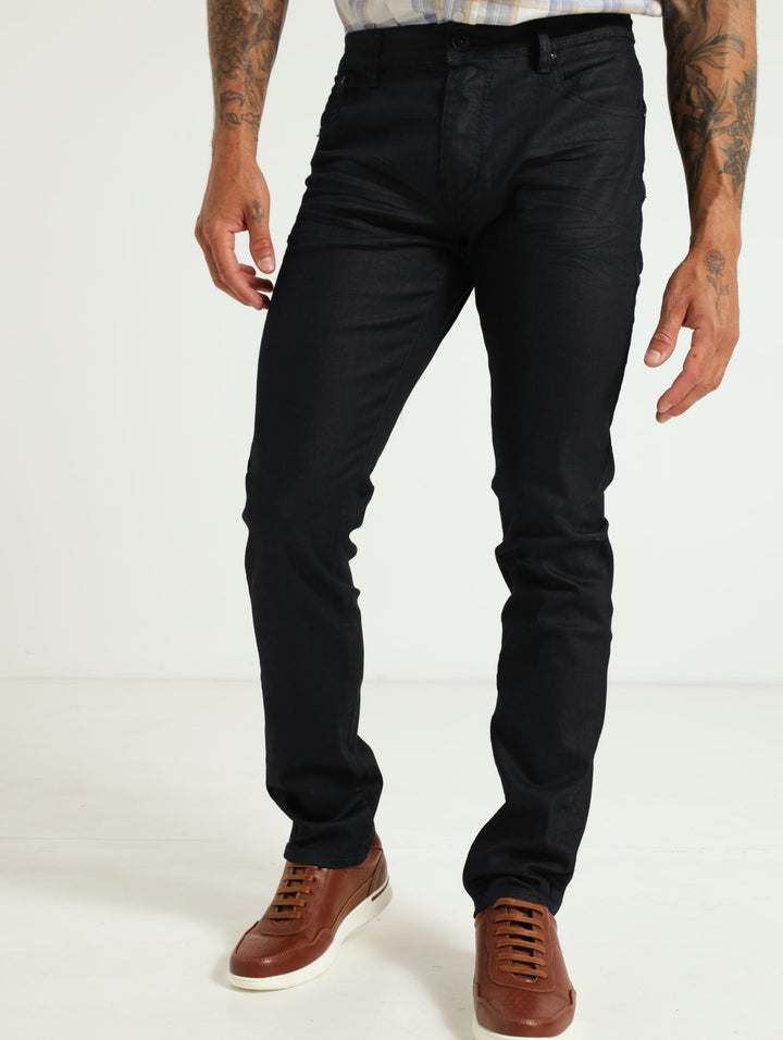 Coated Denim Jeans - Dark Blue