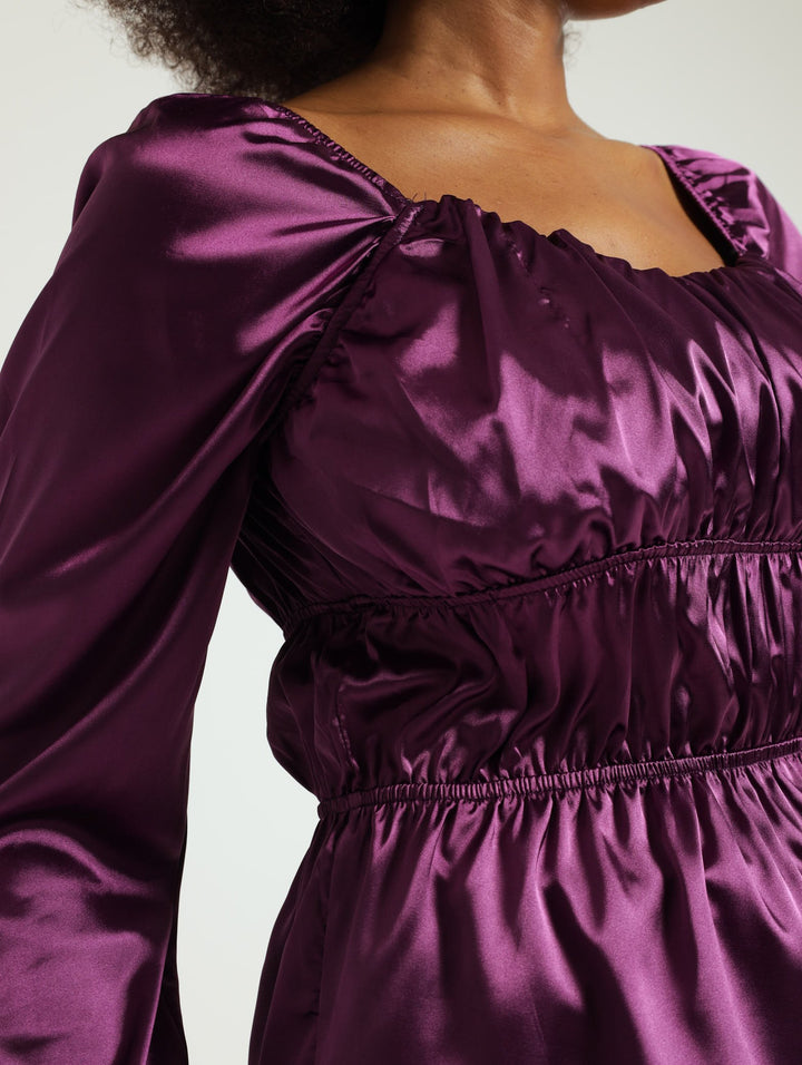 V-Neck Satin Peplum Blouse - Purple