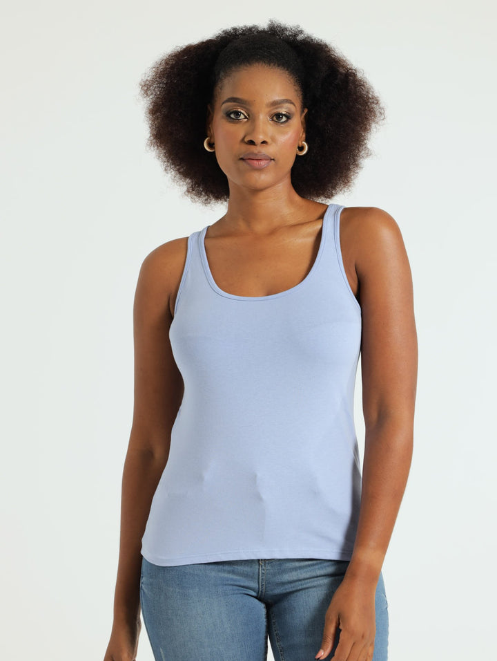 Scoop Neck Stretch Tank Top - Blue