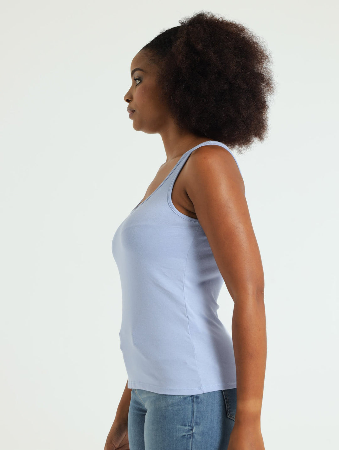 Scoop Neck Stretch Tank Top - Blue