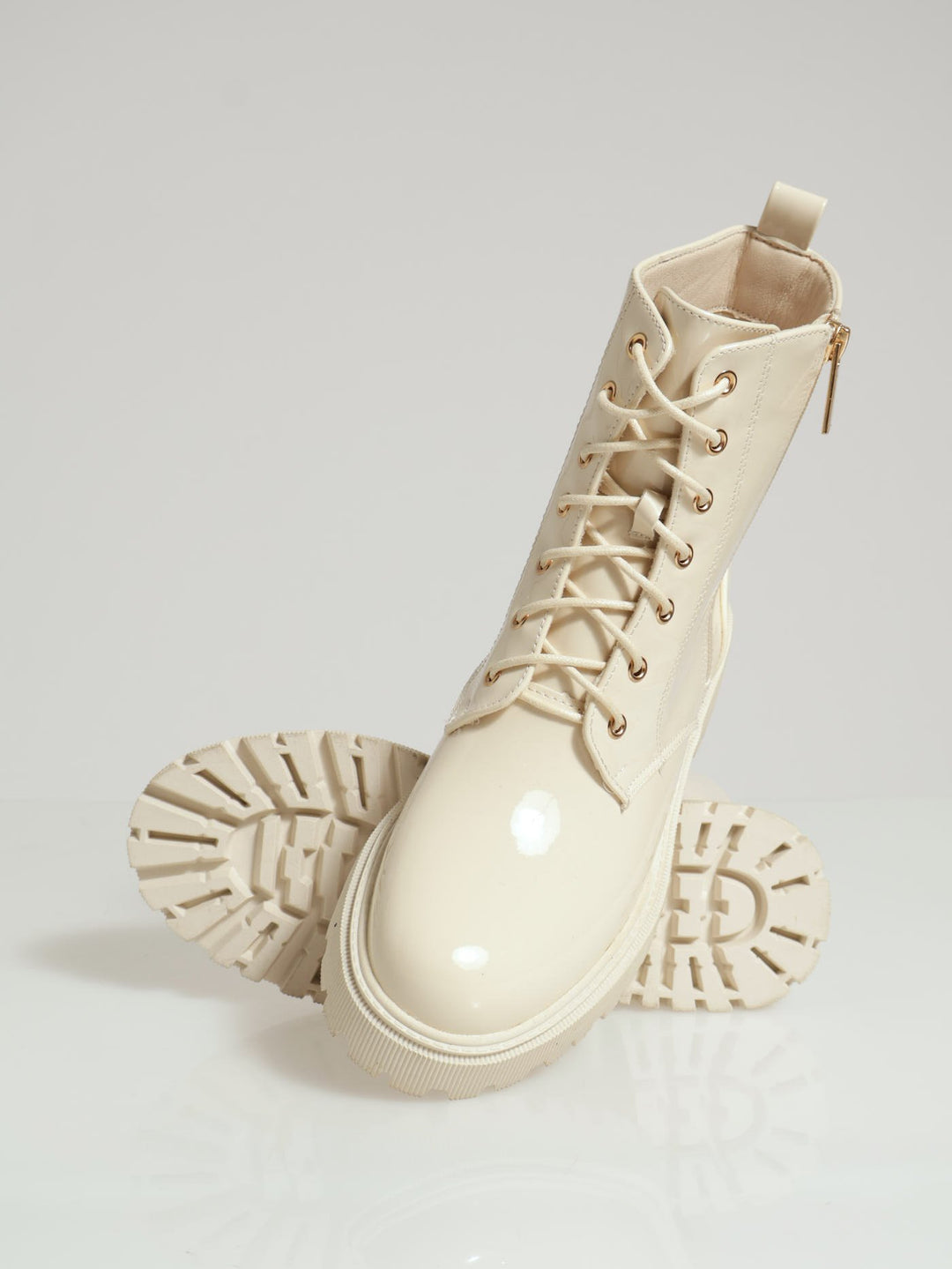 Shiny Pu Military Boot - Natural