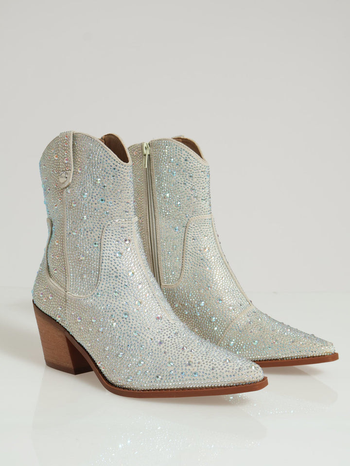 Staright Embellished Cowboy Boot - Silver