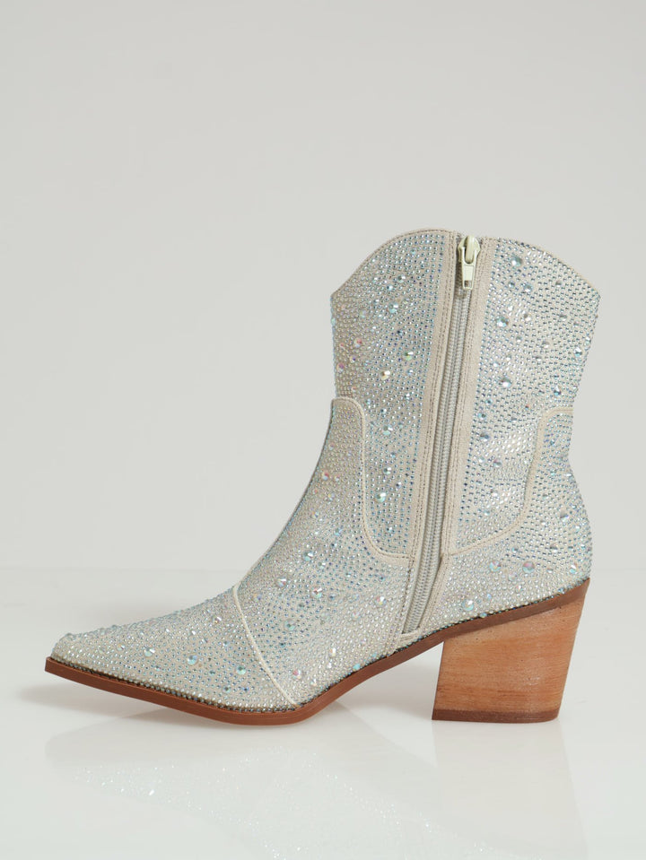 Staright Embellished Cowboy Boot - Silver