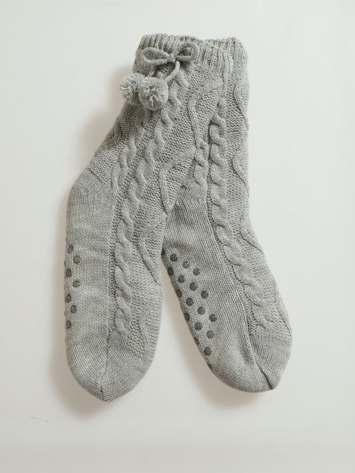 Bed Sock With  Pom Pom - Grey