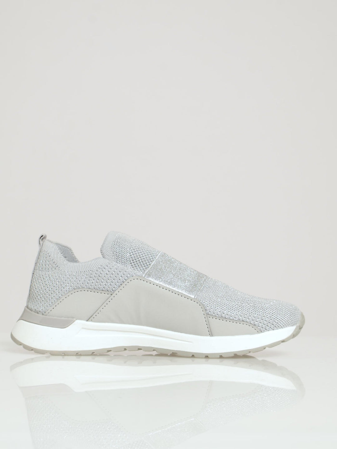 Flyknit Slip On With Wide Metallic Elastic Band - Silver Grey