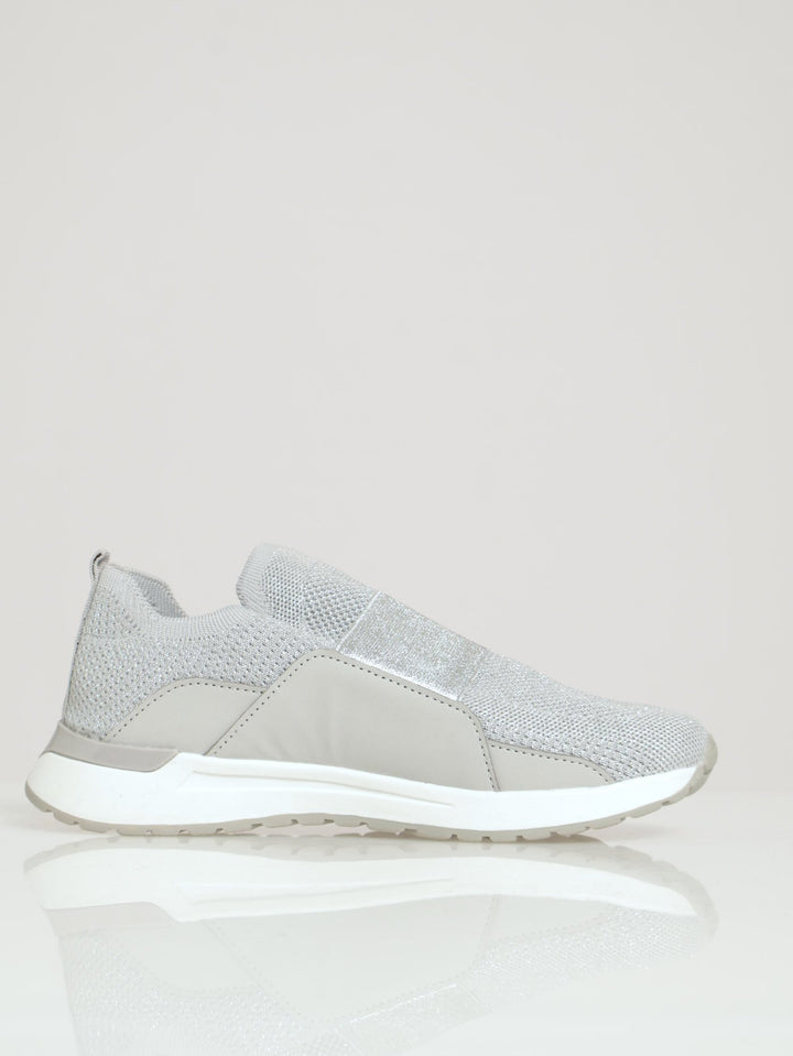 Flyknit Slip On With Wide Metallic Elastic Band - Silver Grey