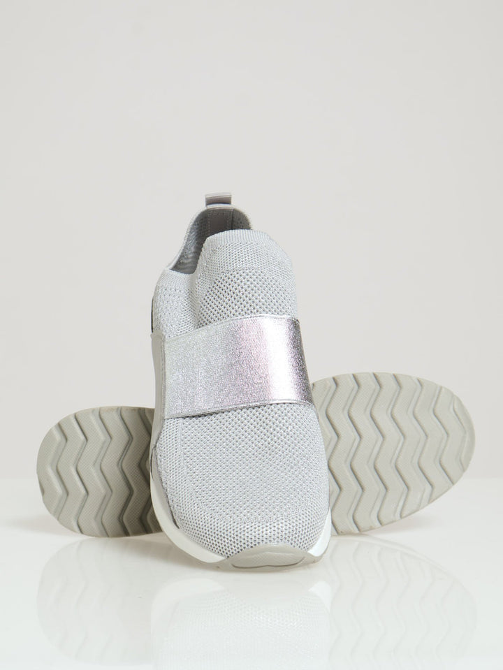 Flyknit Slip On With Wide Metallic Elastic Band - Silver Grey