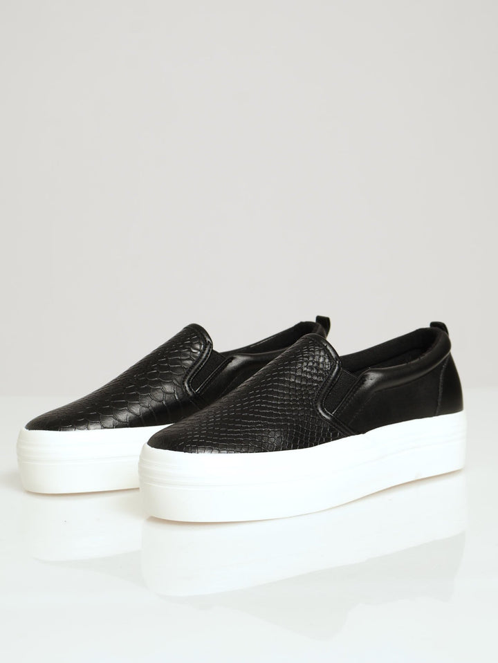 Snake Embossed Platform Slip On Sneaker - Black