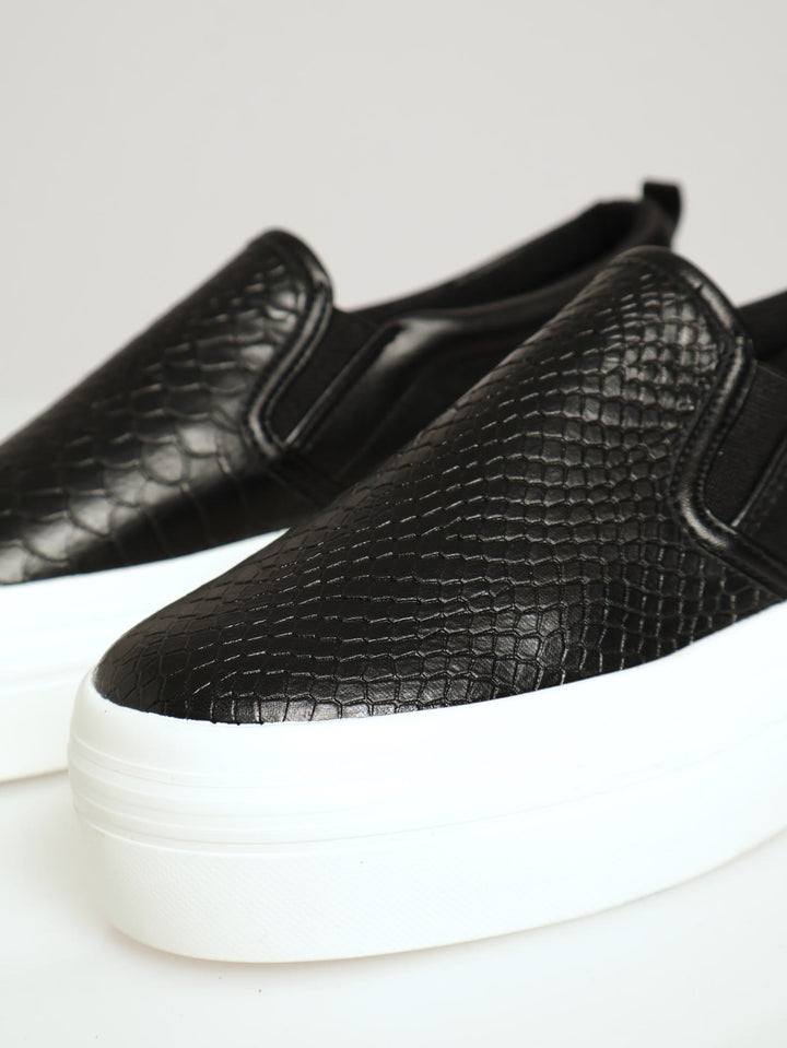 Snake Embossed Platform Slip On Sneaker - Black