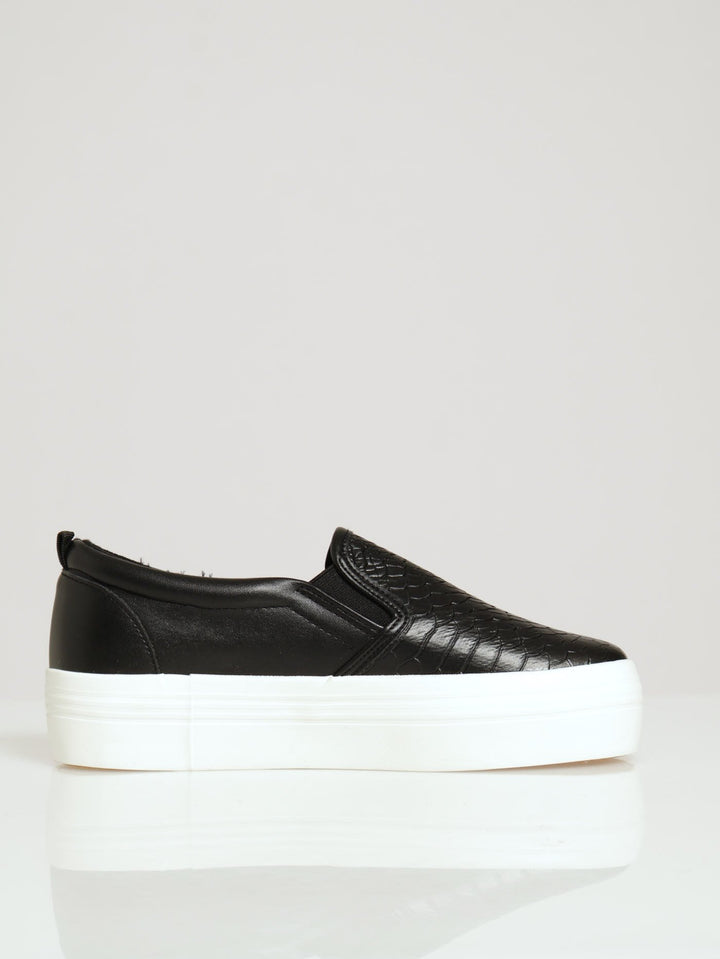 Snake Embossed Platform Slip On Sneaker - Black