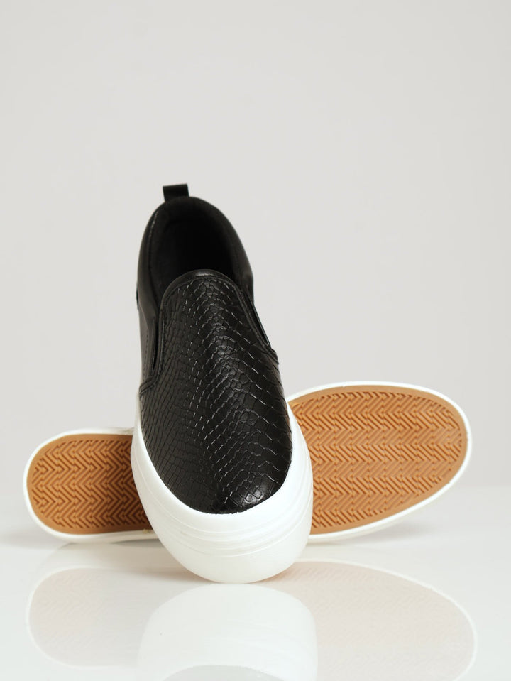 Snake Embossed Platform Slip On Sneaker - Black