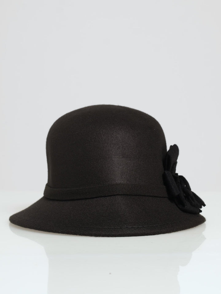 Floral Cloche Hat - Black