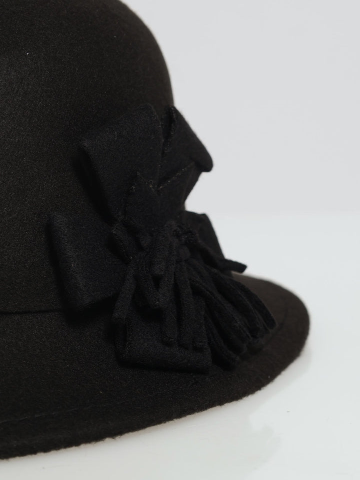 Floral Cloche Hat - Black