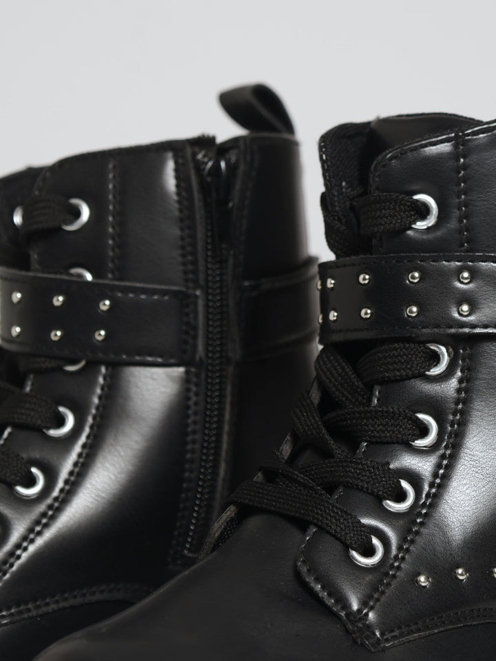 Girls Studded Biker Boot - Black