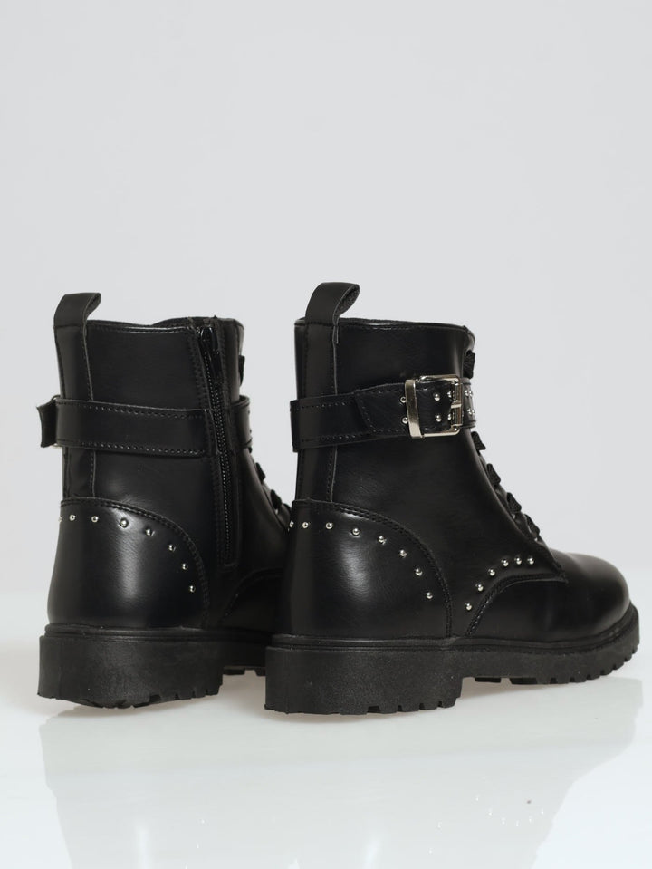 Girls Studded Biker Boot - Black