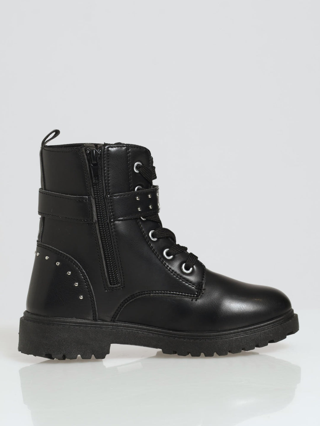 Girls Studded Biker Boot - Black