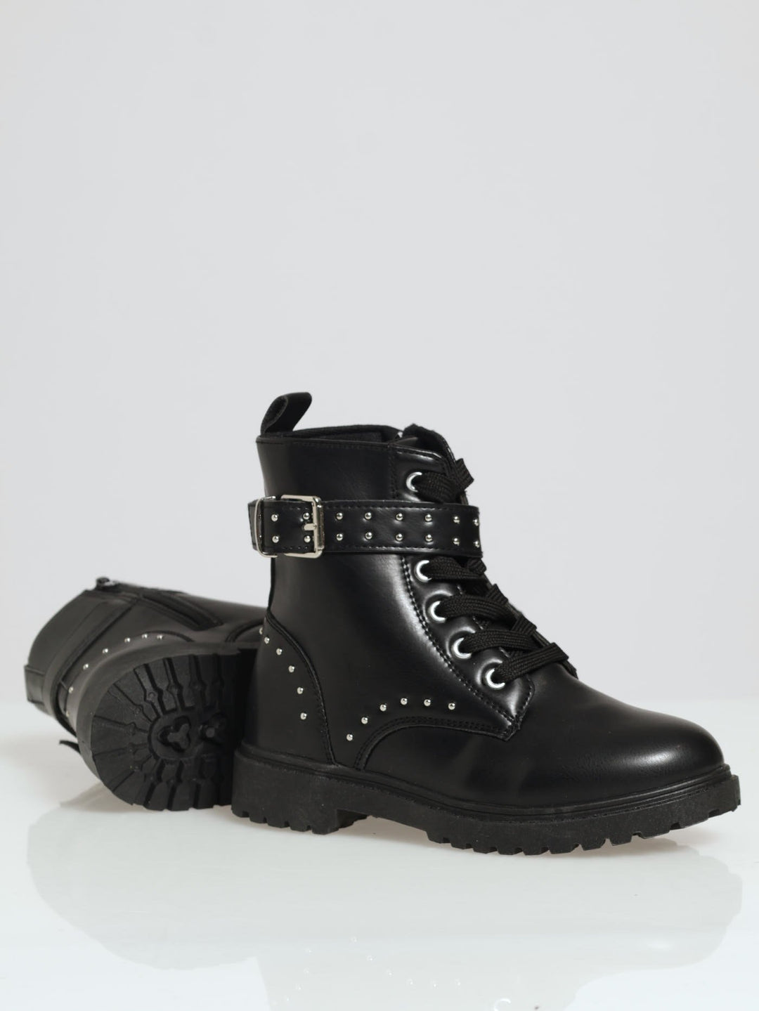 Girls Studded Biker Boot - Black