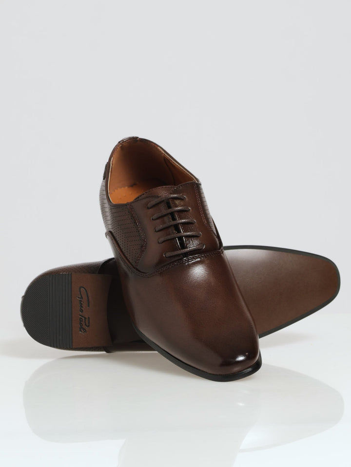 Full Pin Punch Back Quarter Lace Up Oxford Shoe - Brown