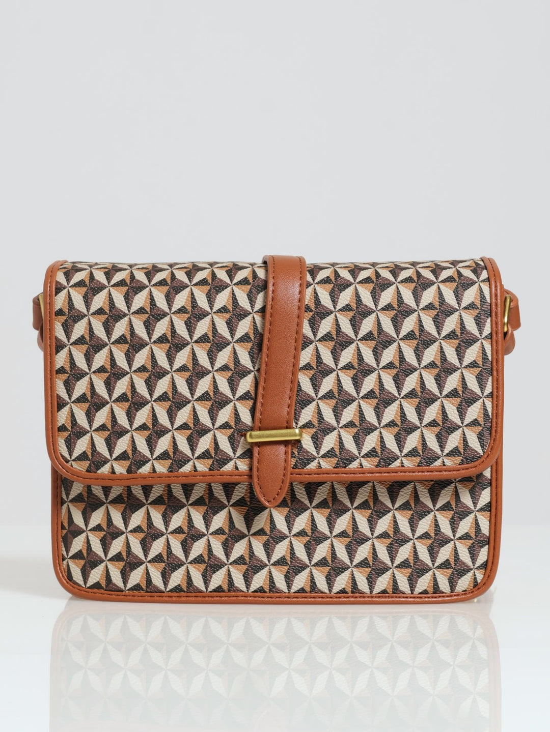 Monogram Print Front Tab Satchel - Chocolate