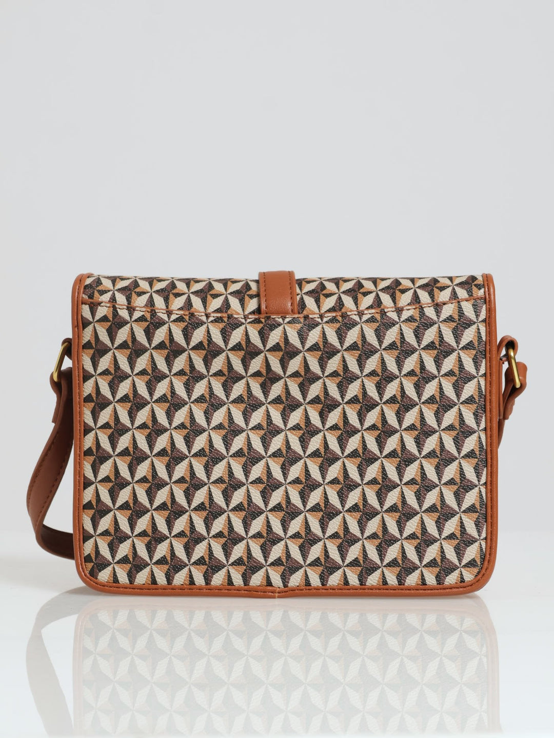 Monogram Print Front Tab Satchel - Chocolate