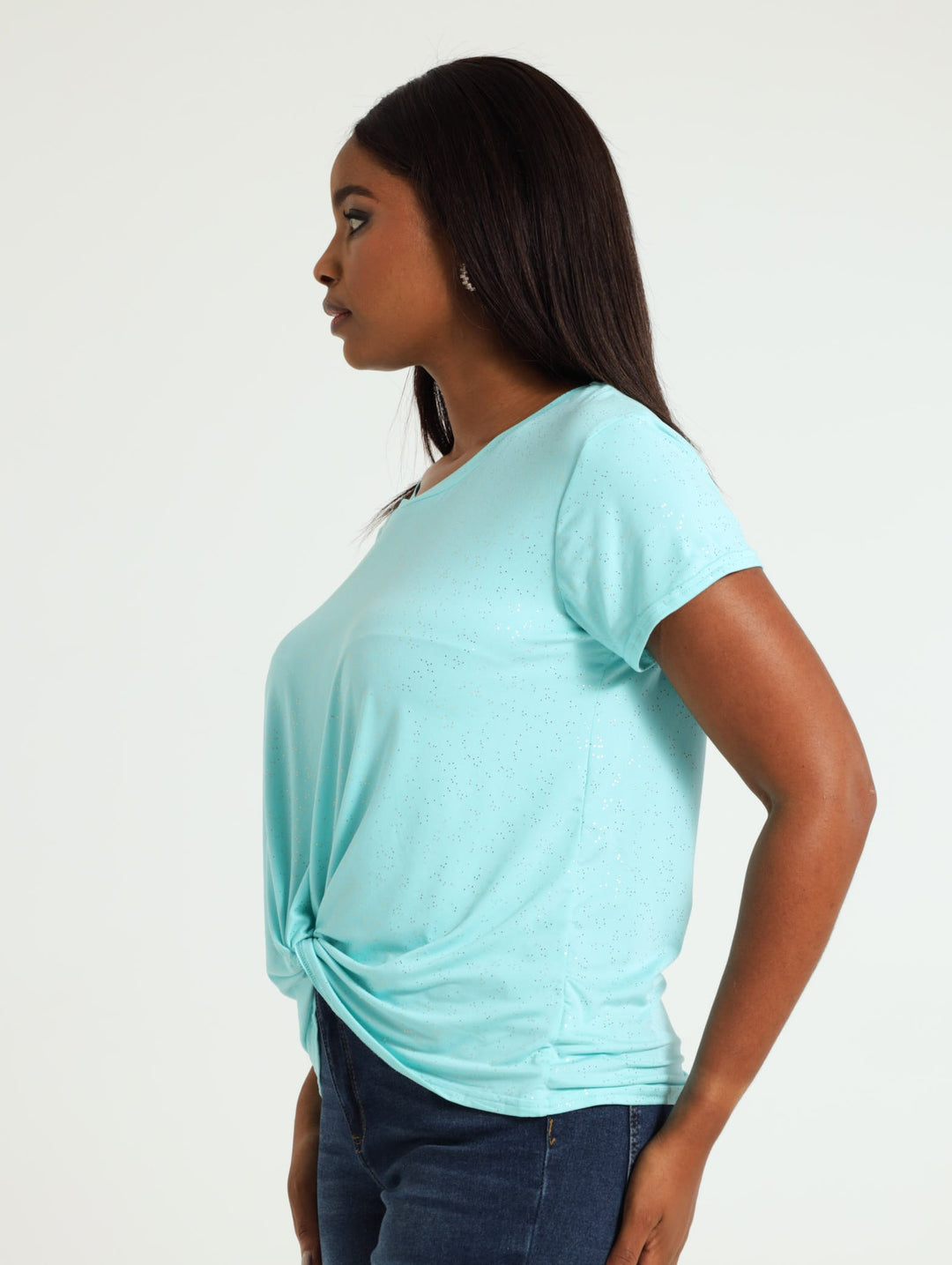 Knot Front Foil Tee - Turquoise