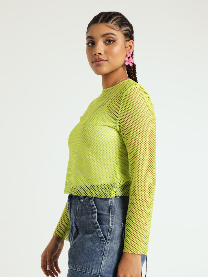 Long Sleeve Mesh Tee - Lime