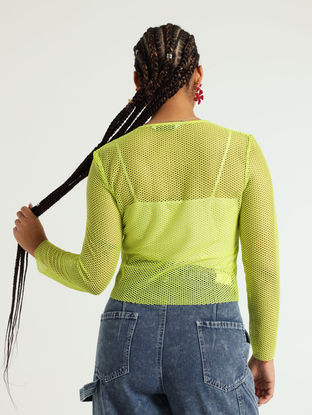 Long Sleeve Mesh Tee - Lime