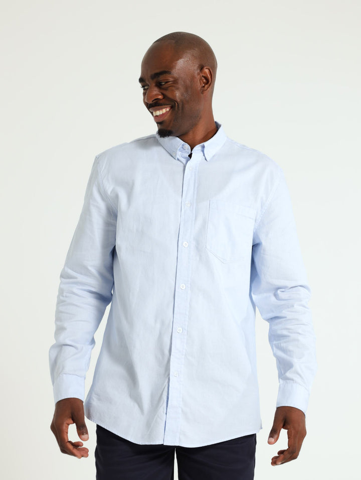 Long Sleeve Plain Dobby Shirt - Blue