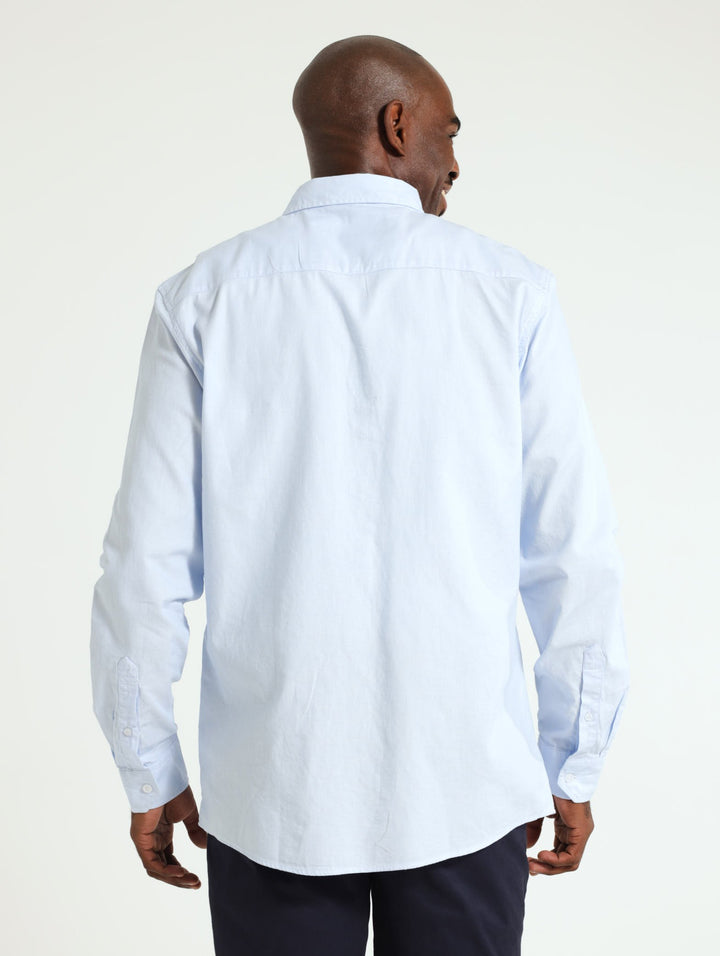 Long Sleeve Plain Dobby Shirt - Blue