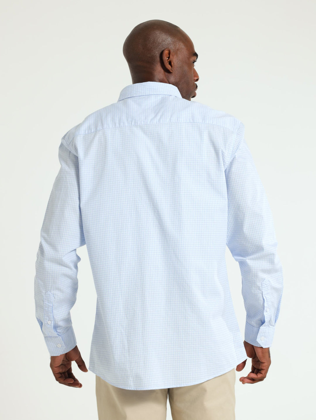 Long Sleeve Small Check Shirt - Light Blue