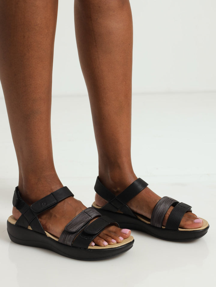 Velcro Multi Strap Comfort Sandal - Black