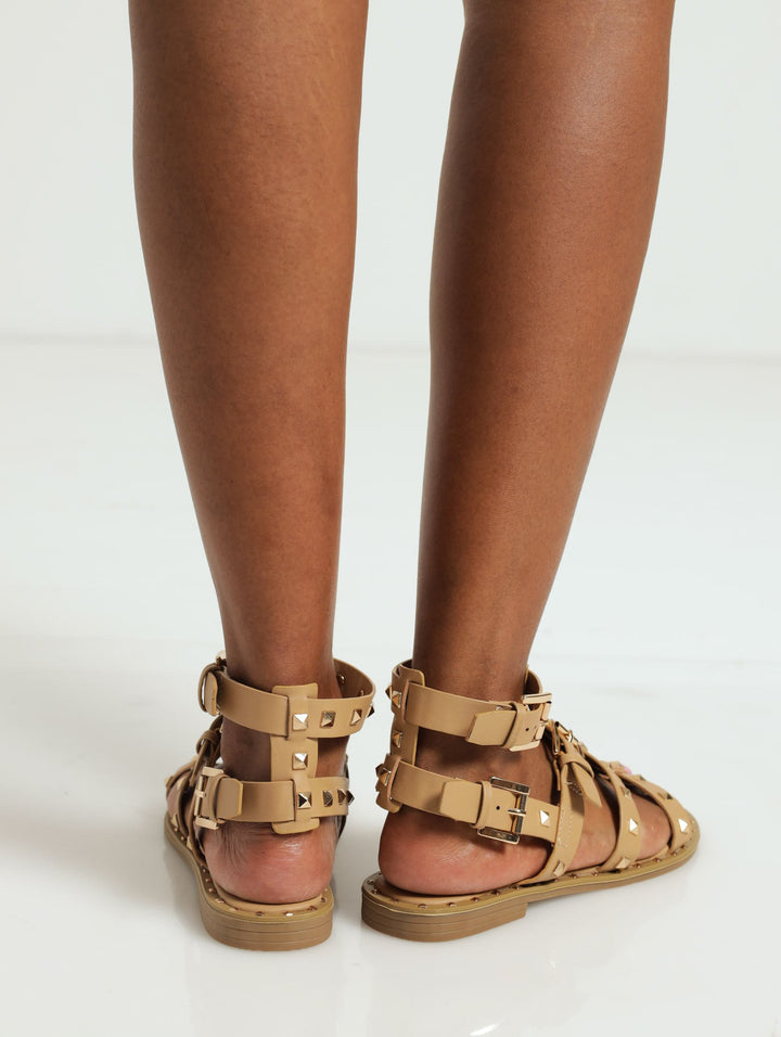 Full Studded Gladiator Sandal - Tan