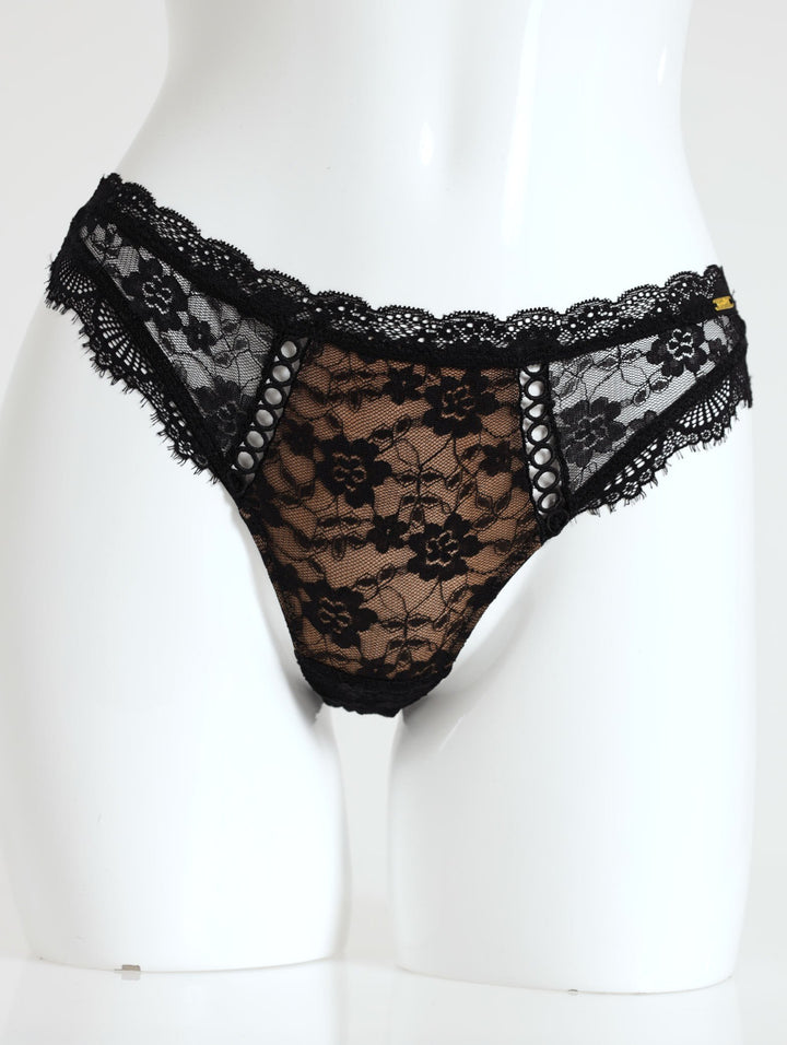 Ladies Brazilian Panty With Picot Trim - Black