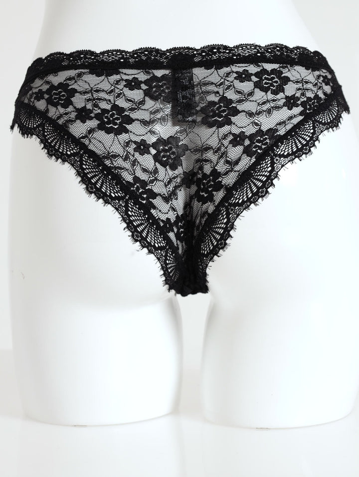 Ladies Brazilian Panty With Picot Trim - Black