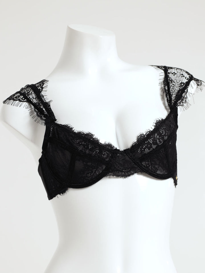 Eyelash Lace Non Padded Bra - Black