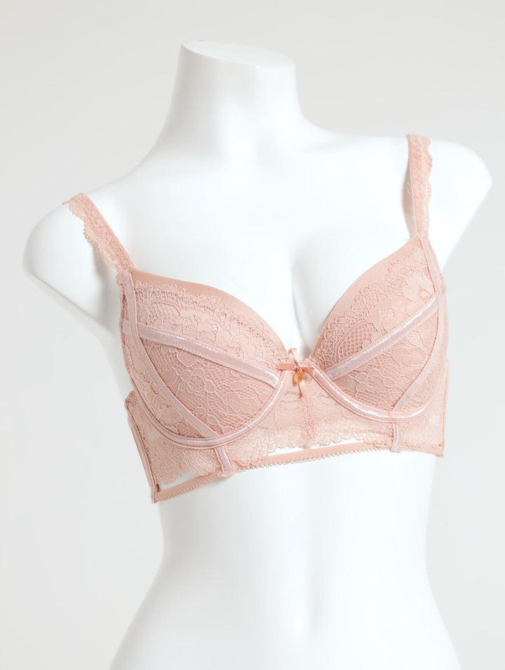 Ladies Push-Up Satin & Lace Plunge Bra - Rosetta