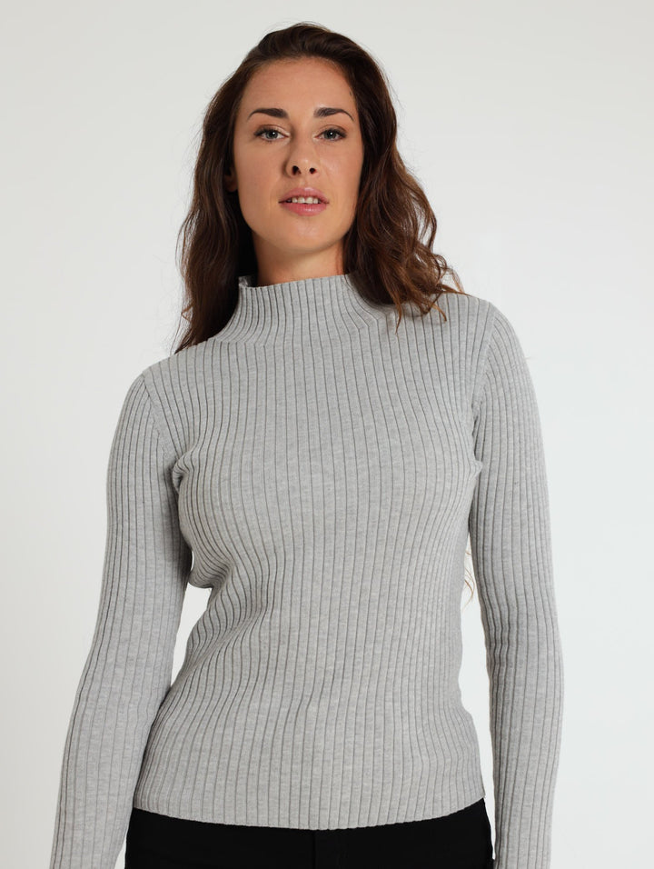 Ribbed Turtleneck Pullover - Grey Melange