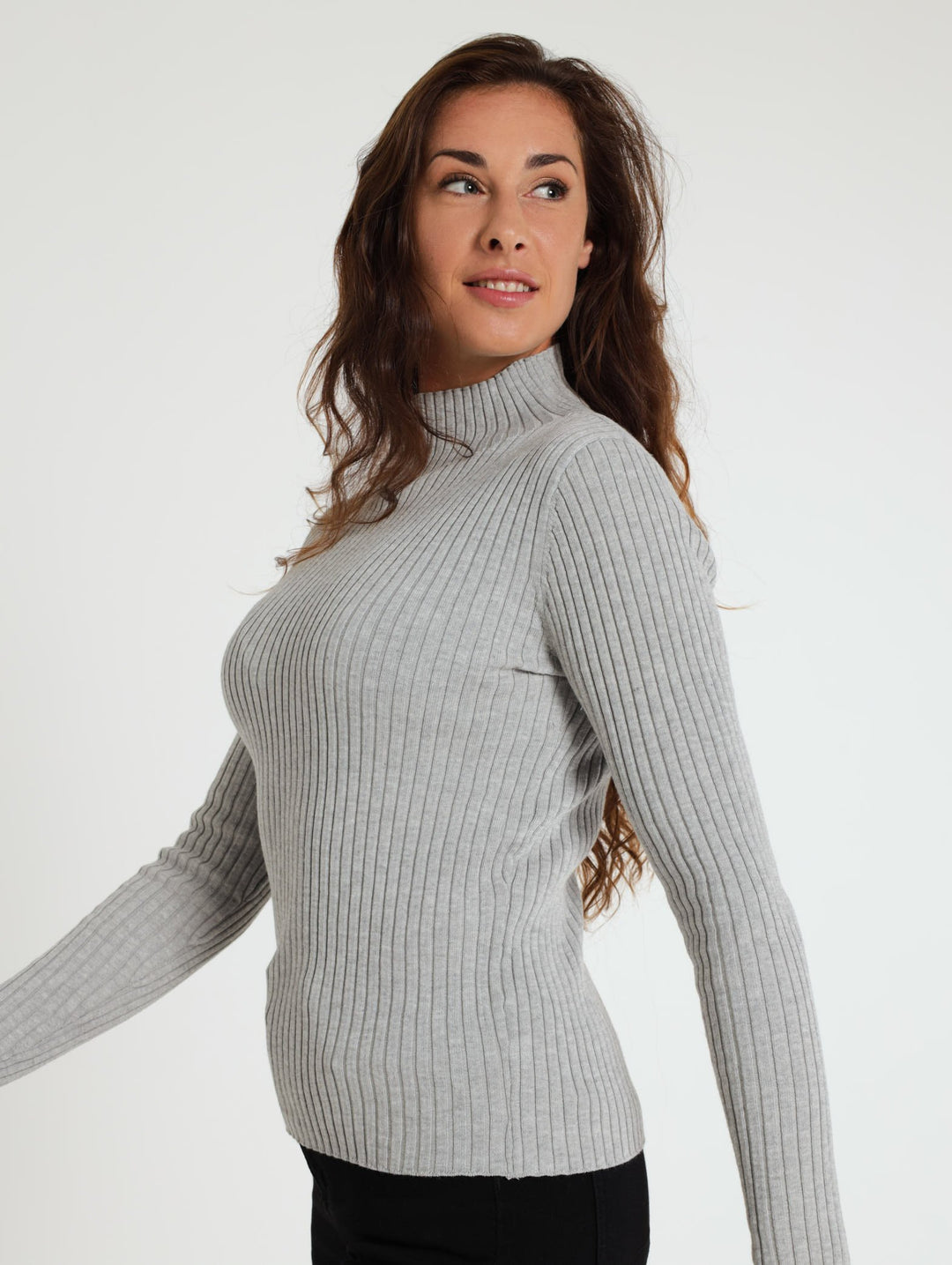 Ribbed Turtleneck Pullover - Grey Melange