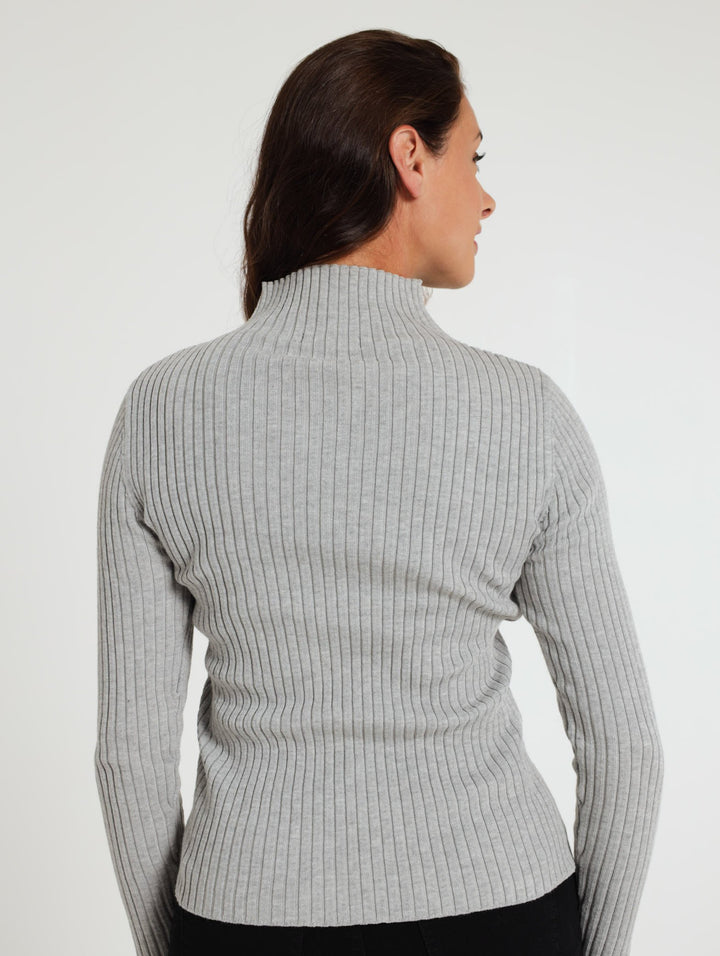 Ribbed Turtleneck Pullover - Grey Melange